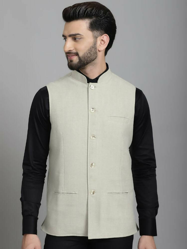 Even Apparels Self-Design Waistcoat With Welt Pockets - Beige | Swadesiicart