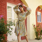 Vaasva Women Green Muslin Floral Printed Knee Length Dress | Swadesiicart