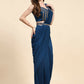 Blue Polyester Solid Ready to Wear Saree with stitched Blouse - Nita | Swadesiicart