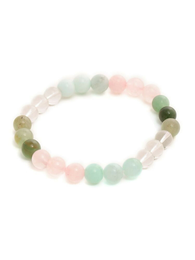 Green Avanturine, Clear Quarts, Amethyst Multicoloued Pastel Shade Crystal Bracelet - Ruby Raang | Swadesiicart