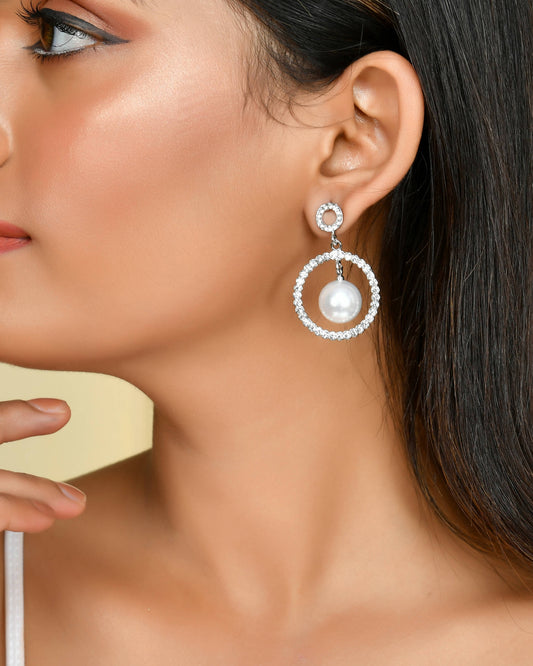 VOJ Women Sliver-Plated Pearl Stainless Steel Circular Studs Earrings - Swadesiicart