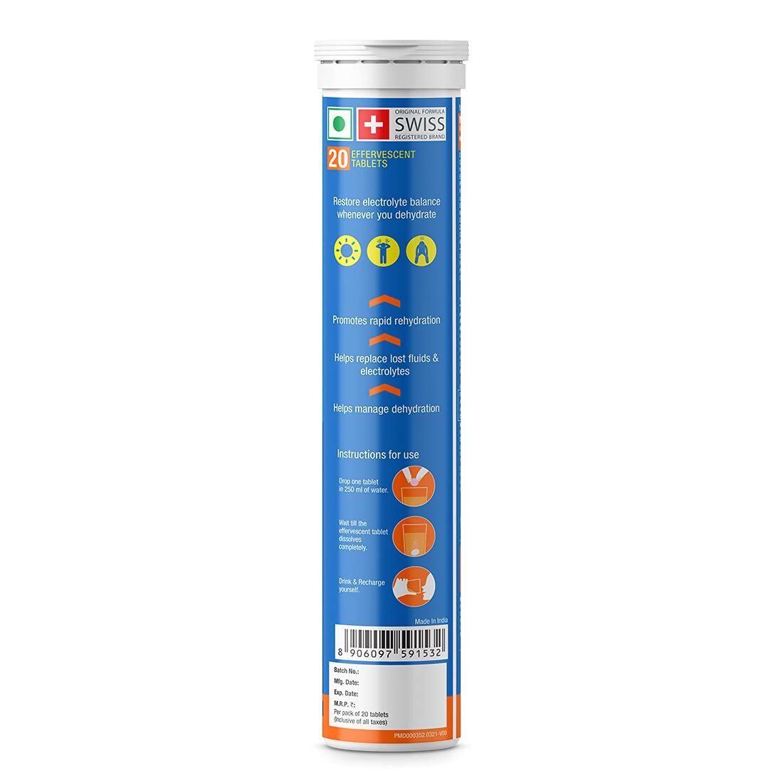 Fast&Up Reload O.R.S Effervescent Electrolyte Tablets - Orange - Swadesiicart