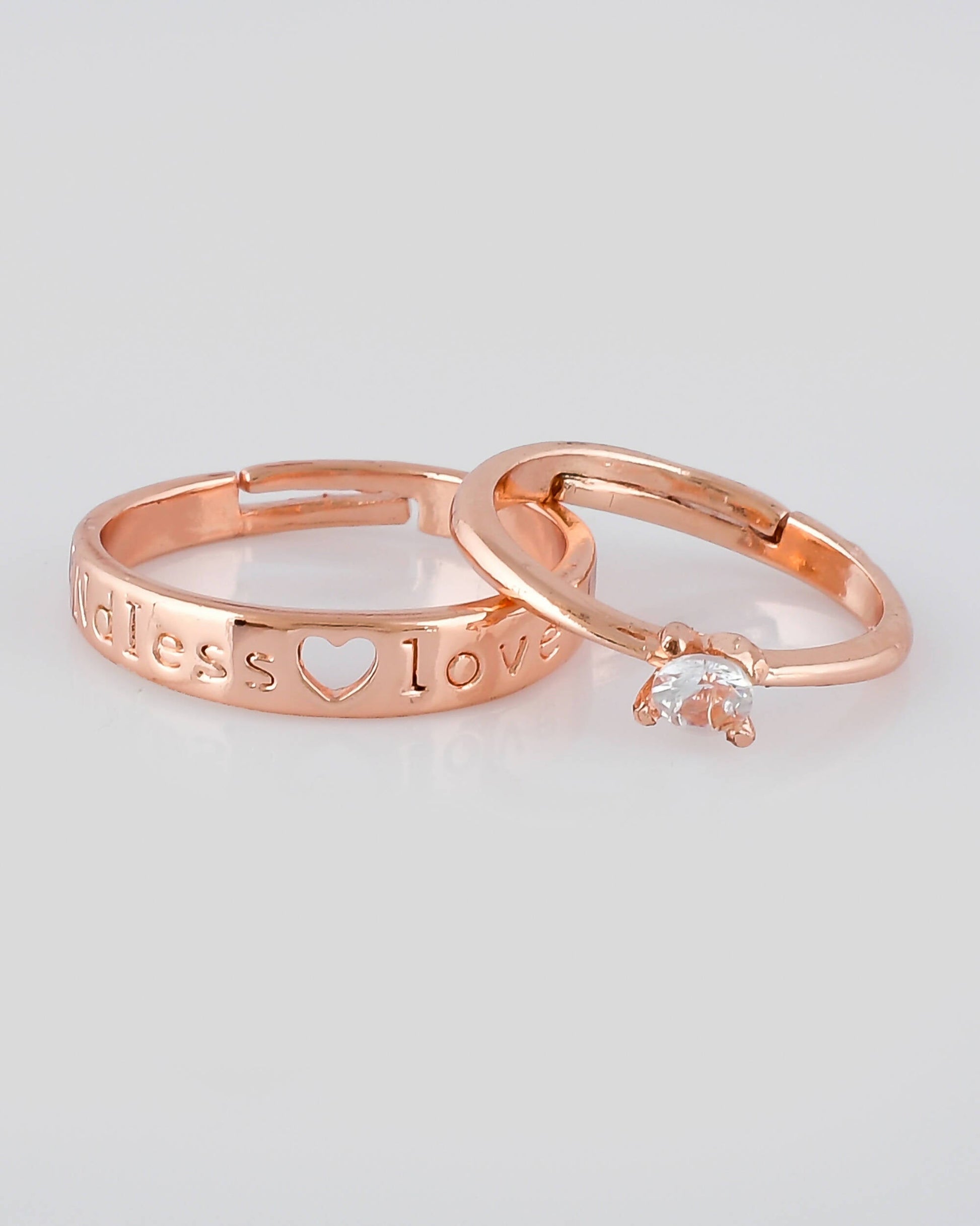 VOJ Stainless Steel Cubic Zirconia Gold-Polished Adjustable Couple Ring Set | Swadesiicart
