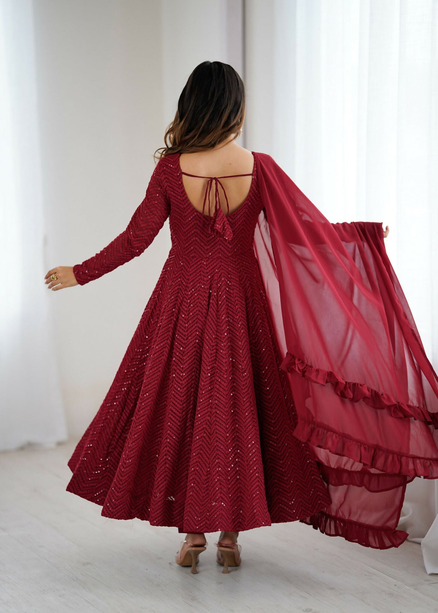 Joban Fashion Maroon Kurta Set Georgette Sequence Embroidery Work - Swadesiicart