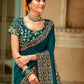 Blue Vichitra Stone Work Saree With Unstitched Blouse Piece - Rosy