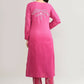 Joban Fashion Womens Cotton ChikanKari pink Kurta set - Swadesiicart