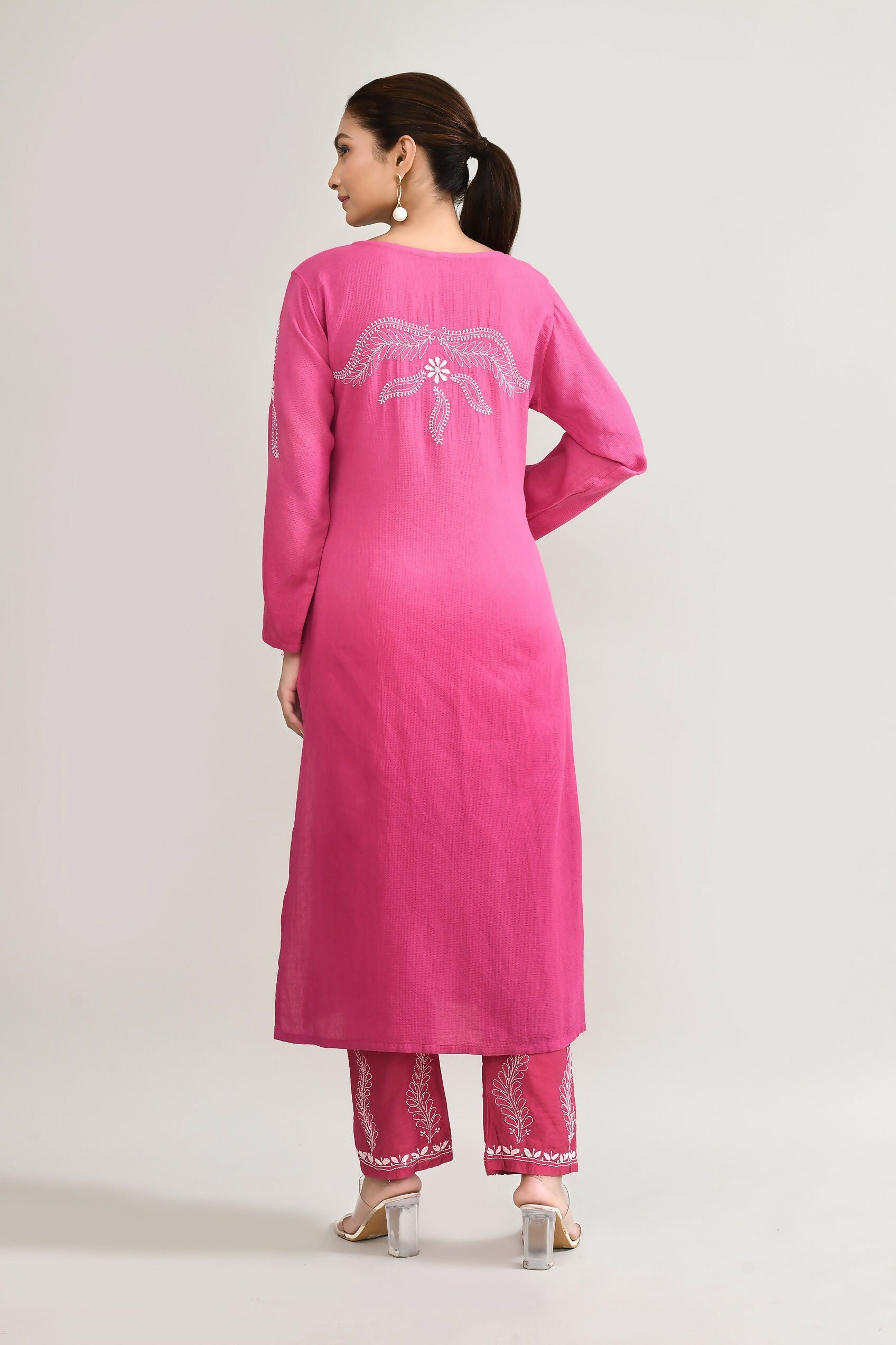 Joban Fashion Womens Cotton ChikanKari pink Kurta set - Swadesiicart