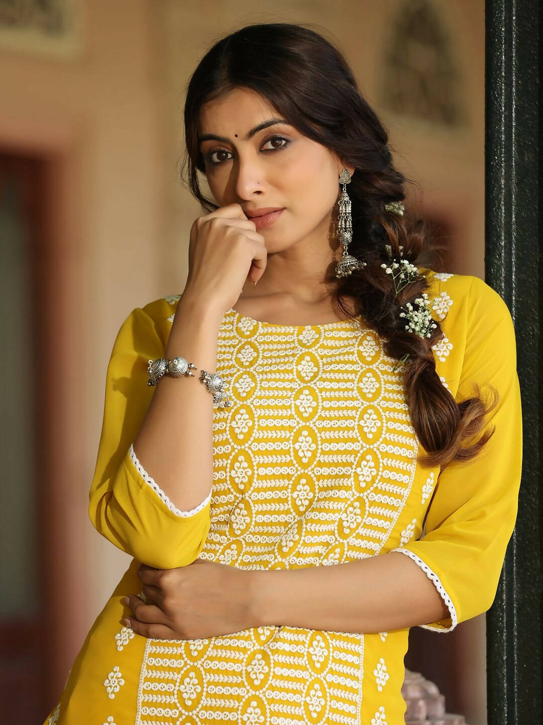 Juniper Women's Yellow Georgette Printed Kurta | Swadesiicart