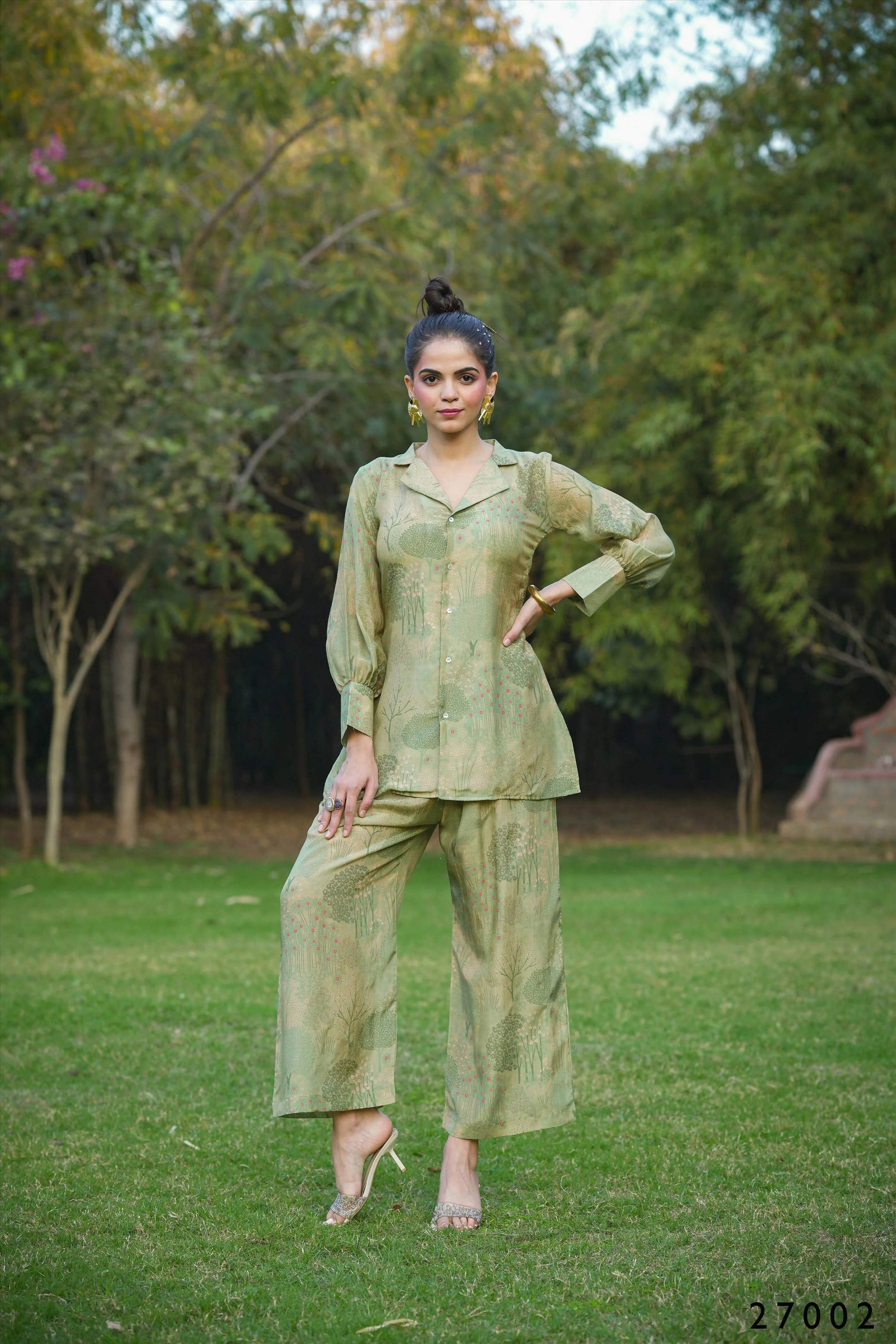 Women's Casual Fashionable Mahendi Mull Cotton co-ord set - Anya - Swadesiicart