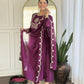 The52 Purple Women's Gorgeous Embroidered Vichitra Silk Fabric Flared Kurta Pant with Dupatta Set - Swadesiicart