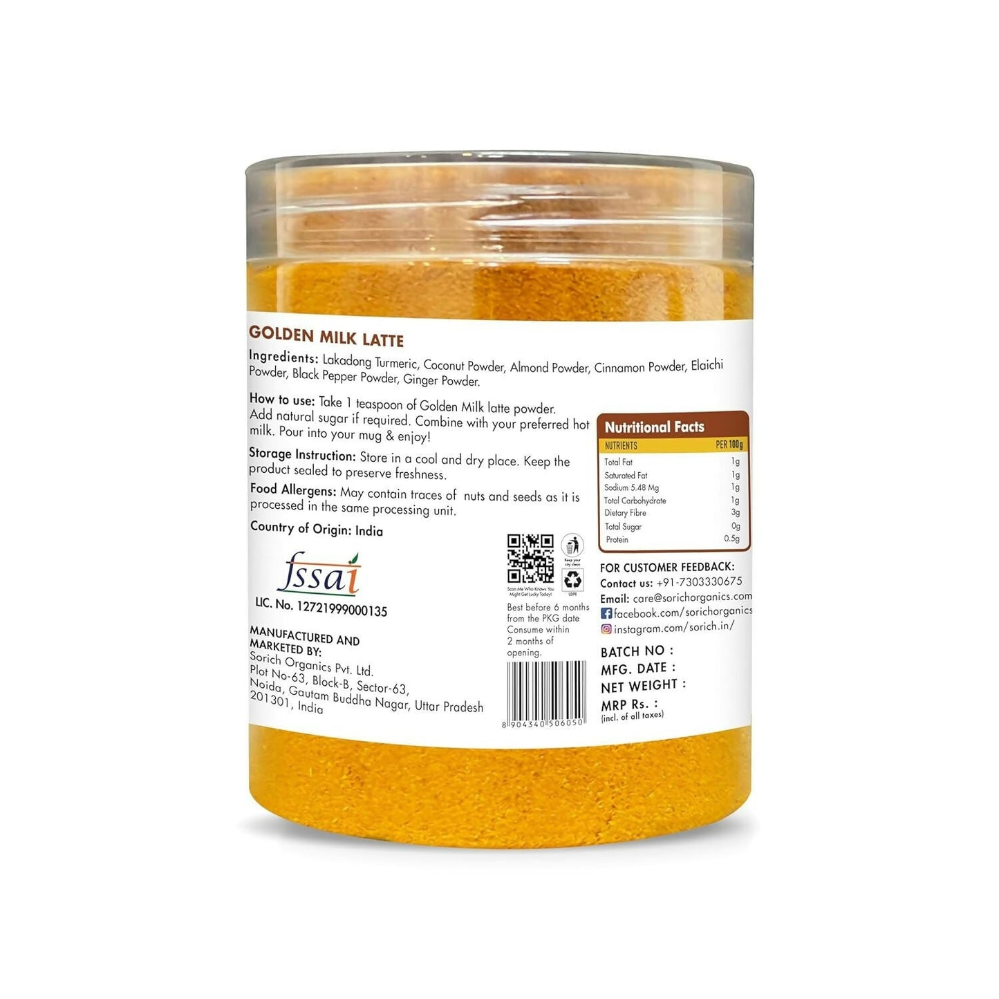 Sorich Organics Golden Milk Turmeric Latte Mix Powder | Swadesiicart