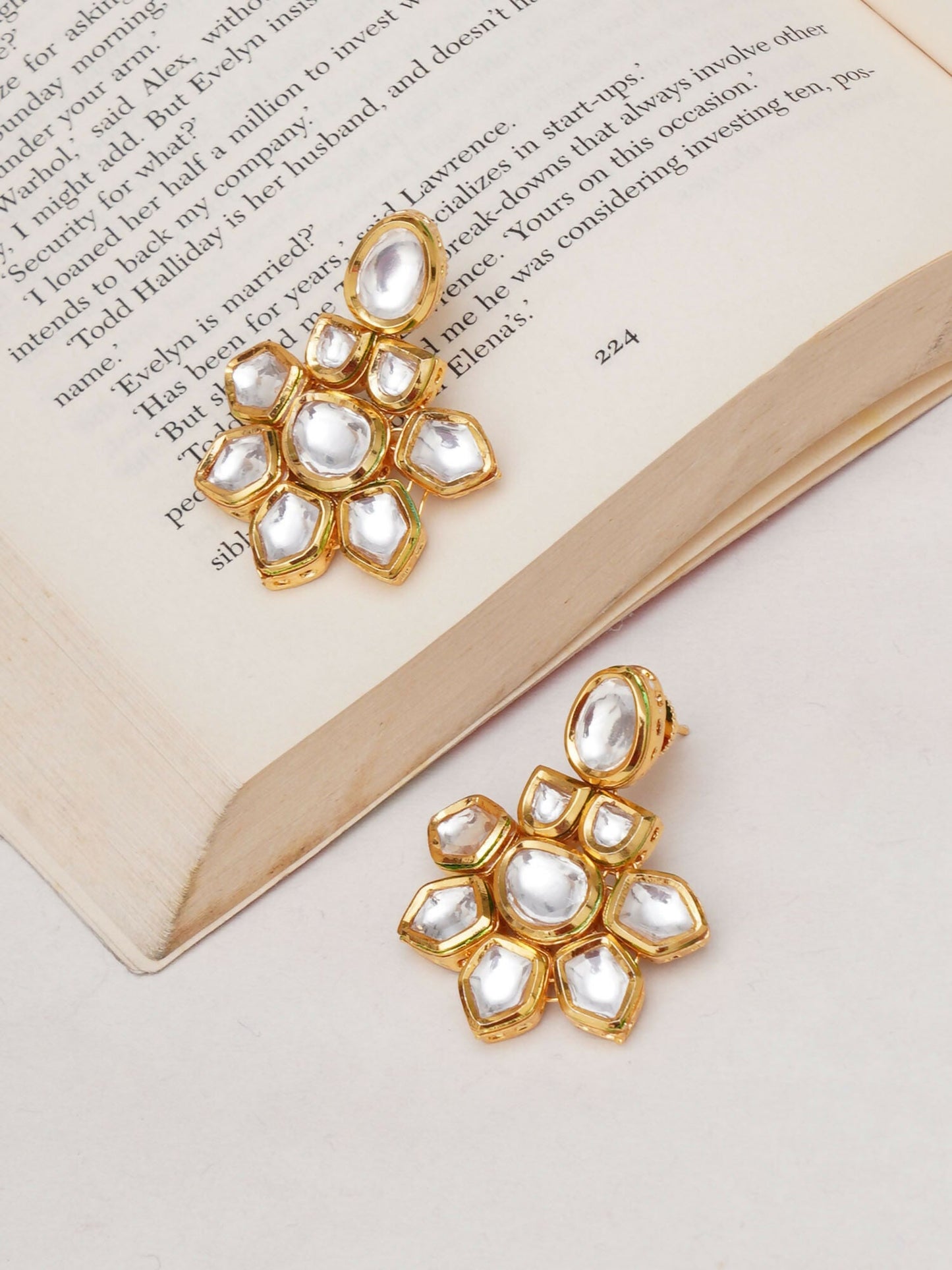 Kundan Earrings (Gold) - Ruby Raang - Swadesiicart