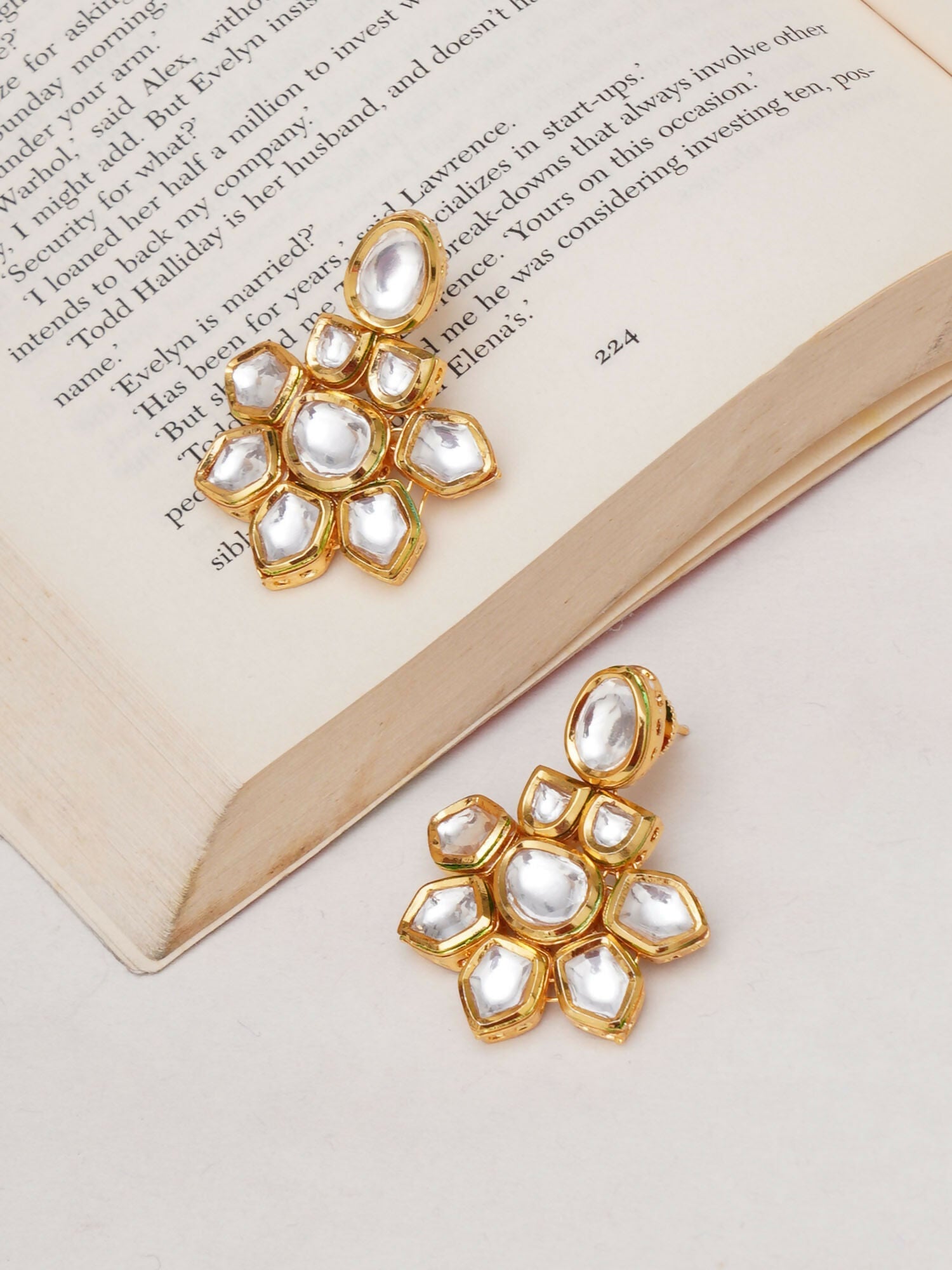 Kundan Earrings (Gold) - Ruby Raang - Swadesiicart