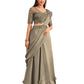 Green Satin Embroidered Ready To Wear Saree With Unstitched Blouse Piece - Nandika | Swadesiicart