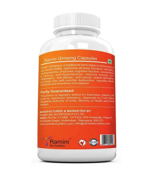 Ramini Bio Nutrition Ginseng 150mg Veg Capsules - Swadesiicart