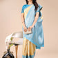 Astita Aura Silk Cream Sky Blue Banarasi Silk Saree | Swadesiicart