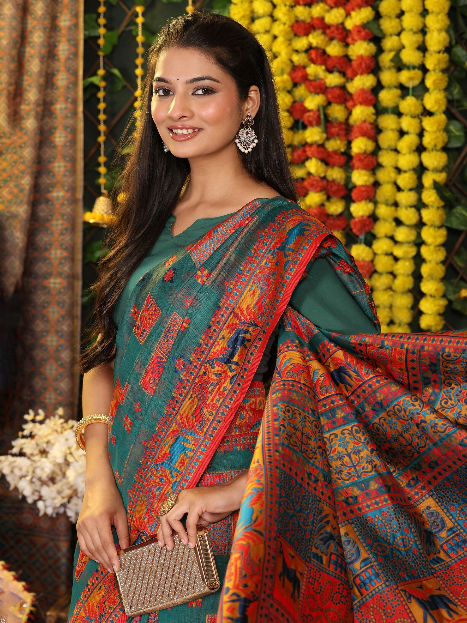 Shree Shyam Fashion Linen Cotton Rama Green Saree