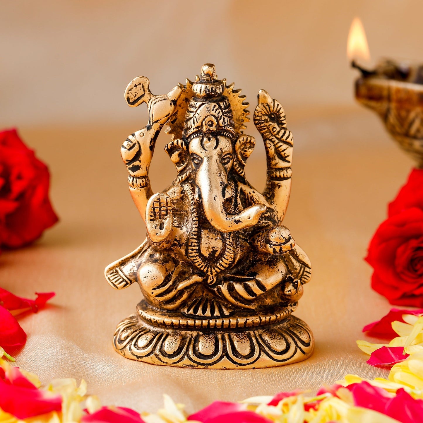 Estele Gold-Polished Spiritual Sharp Lord Ganesha Idol for Gifts & HouseWarming/Home/Office Decors - Swadesiicart