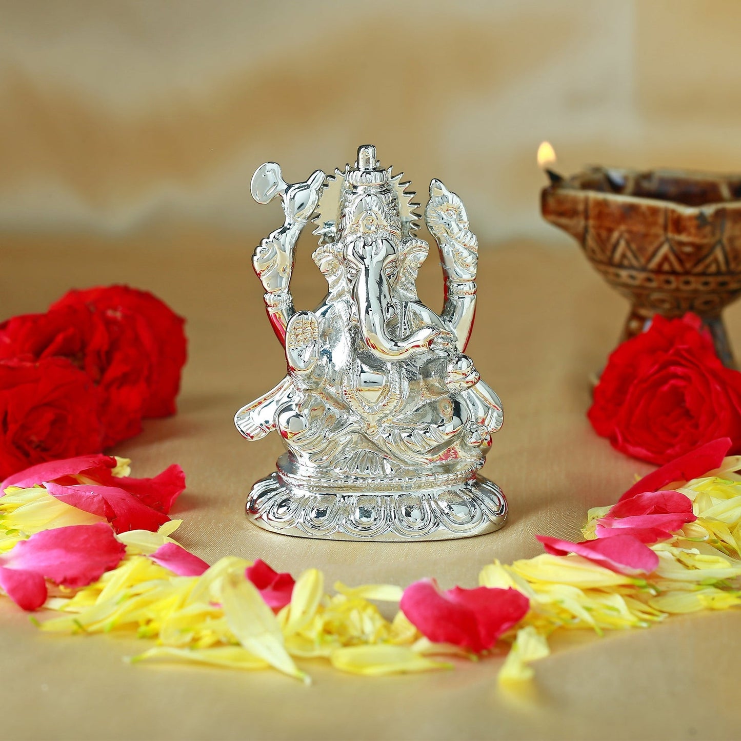 Estele Rhodium Plated Spiritual Lord Ganesha Idol for Gifts & HouseWarming/Home/Office Decors - Swadesiicart