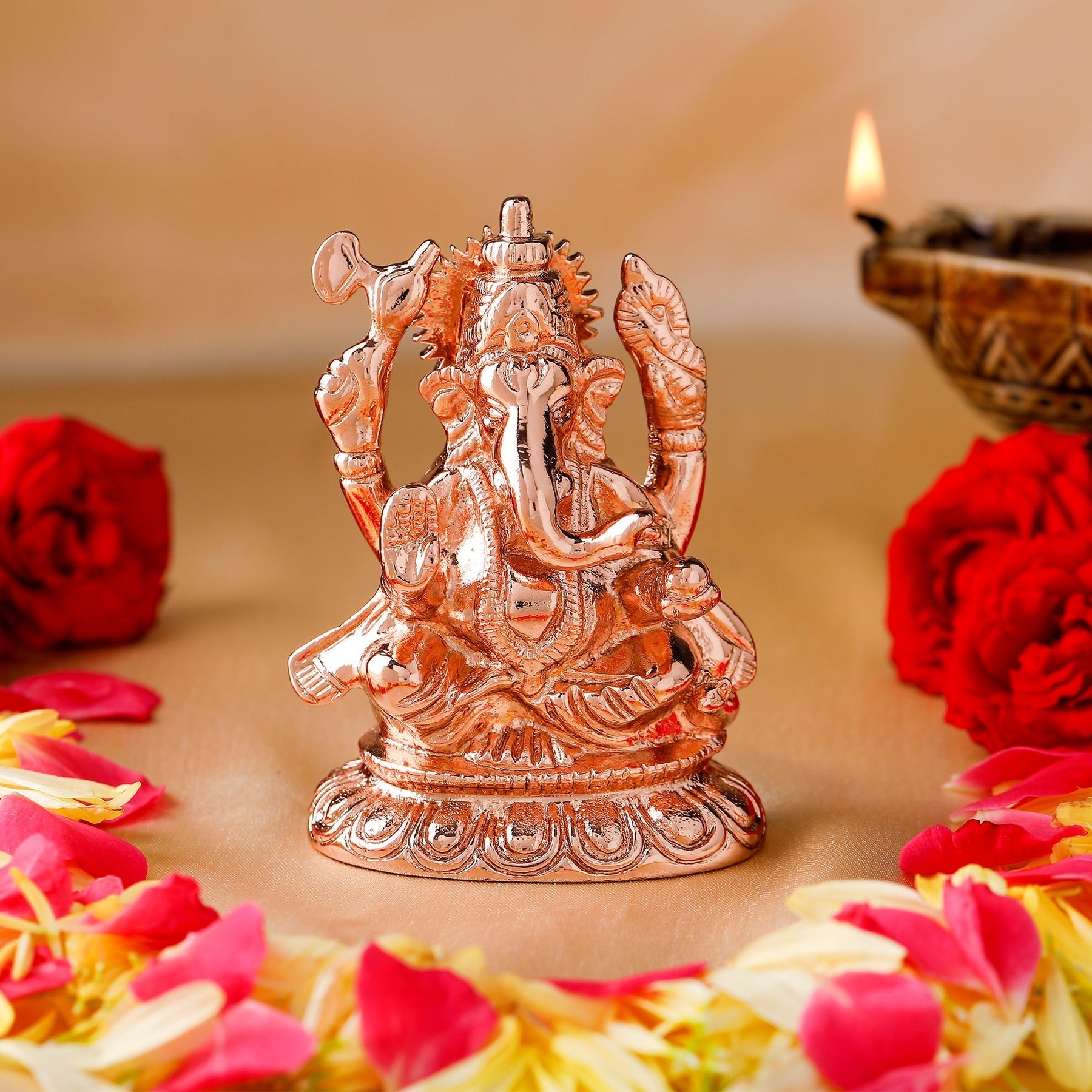 Estele Pink/Rose Gold-Polished Spiritual Ganesha Idol for Poja/Car decor - Swadesiicart