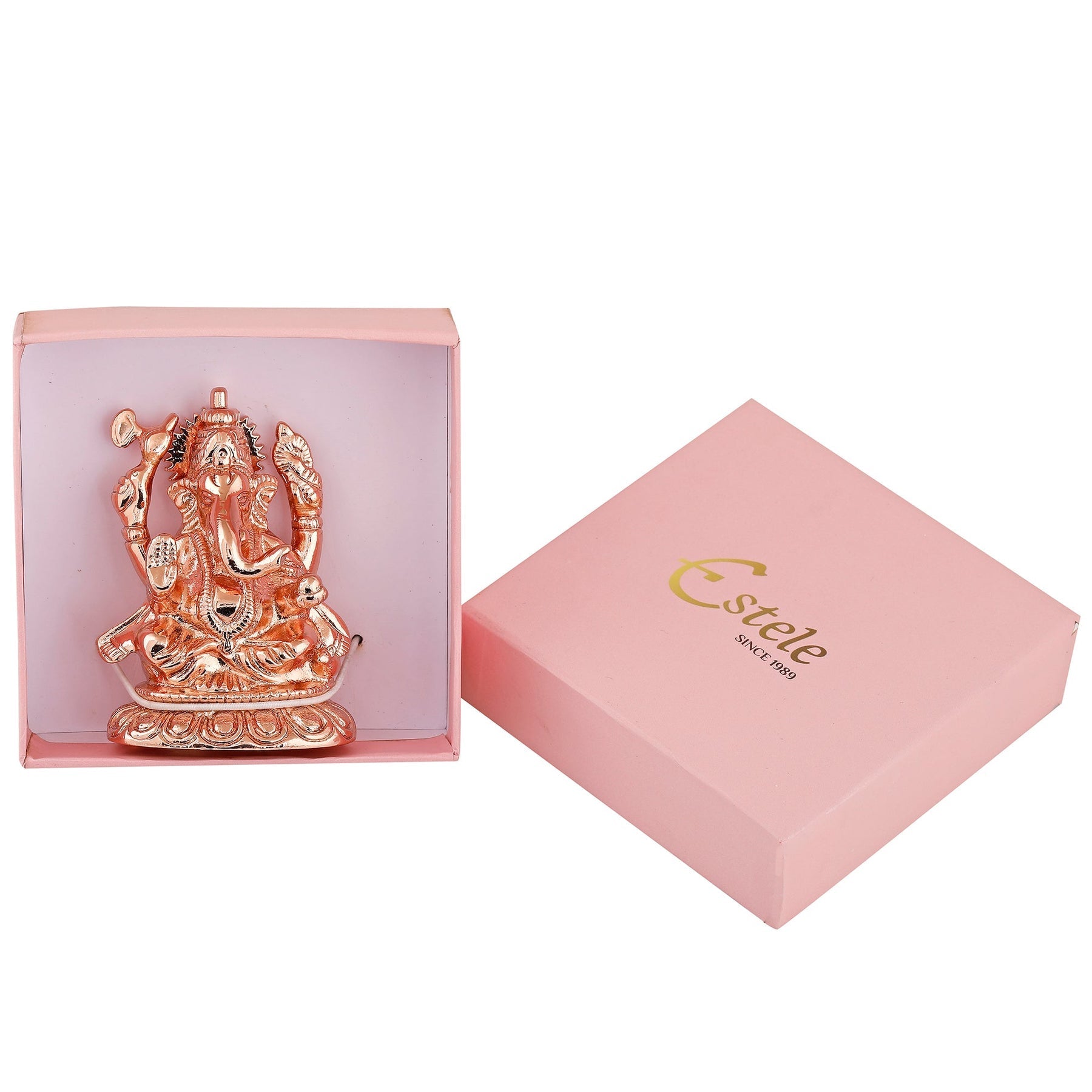 Estele Pink/Rose Gold-Polished Spiritual Ganesha Idol for Poja/Car decor - Swadesiicart
