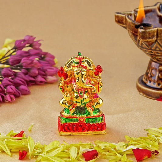 Estele Gold-Polished Spiritual Lord Divine Ganesha Idol with multi-color Stone Type:Enamel for Gifts & HouseWarming/Home/Office Decors - Swadesiicart