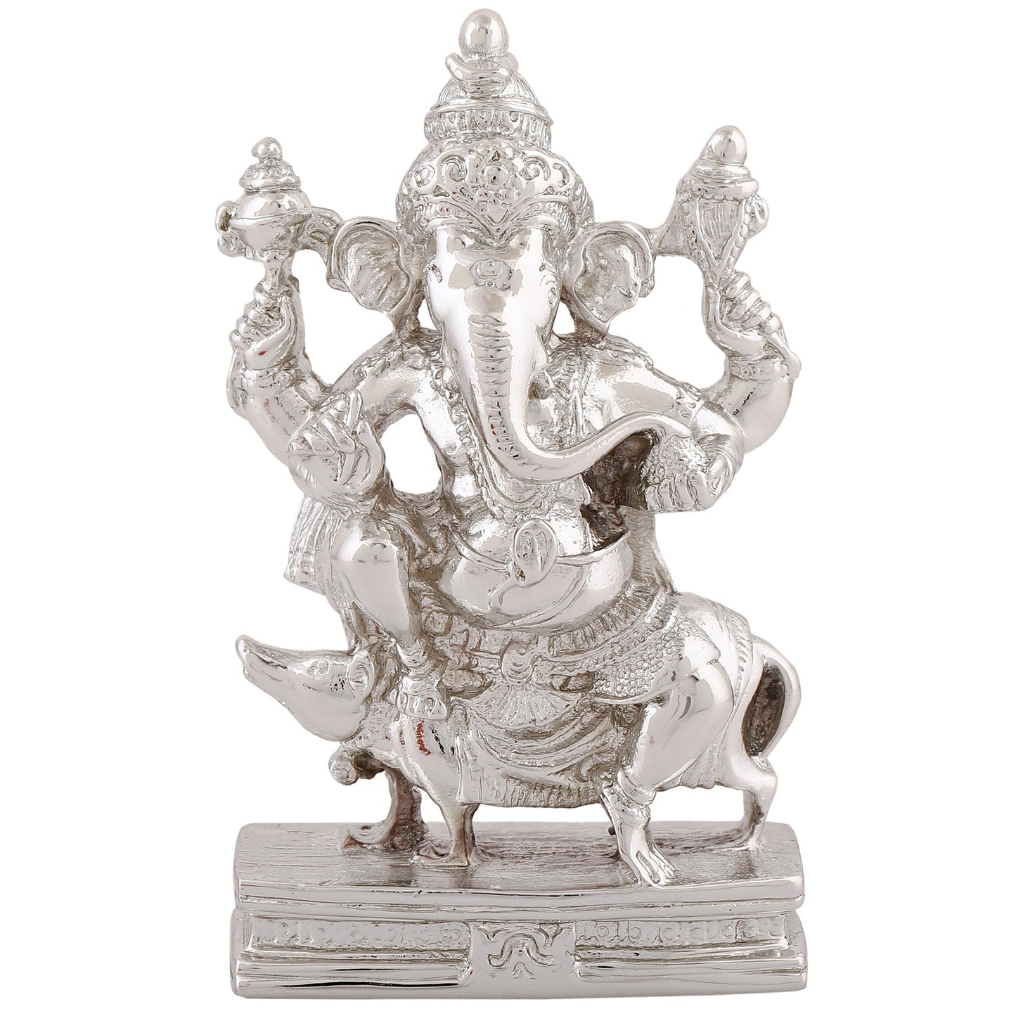 Estele Rhodium Plated Spiritual Lord Mooshak Ganesha Idol for Gifts & HouseWarming/Home/Office Decors - Swadesiicart