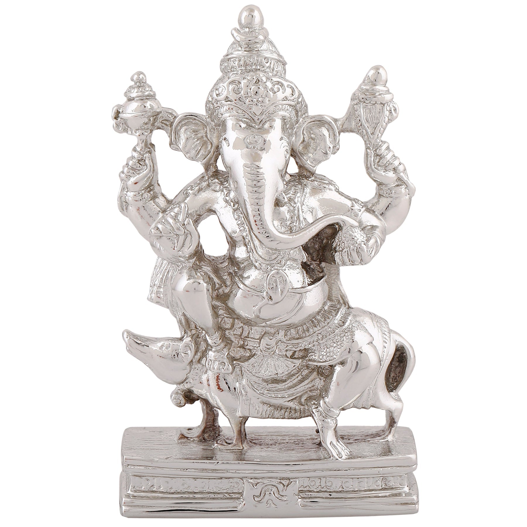 Estele Rhodium Plated Spiritual Lord Mooshak Ganesha Idol for Gifts & HouseWarming/Home/Office Decors - Swadesiicart