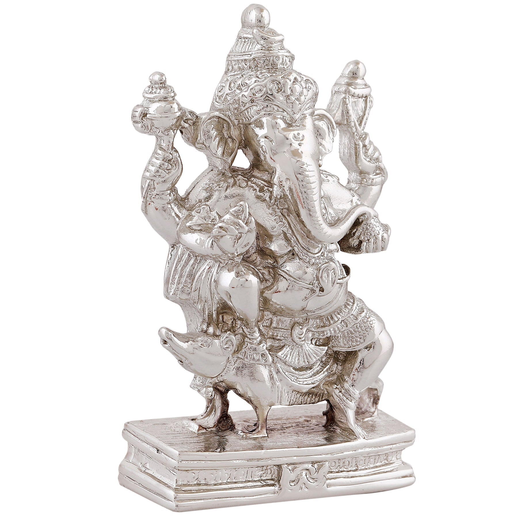 Estele Rhodium Plated Spiritual Lord Mooshak Ganesha Idol for Gifts & HouseWarming/Home/Office Decors - Swadesiicart