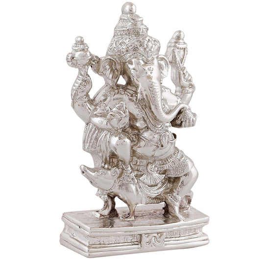 Estele Rhodium Plated Spiritual Lord Mooshak Ganesha Idol for Gifts & HouseWarming/Home/Office Decors - Swadesiicart