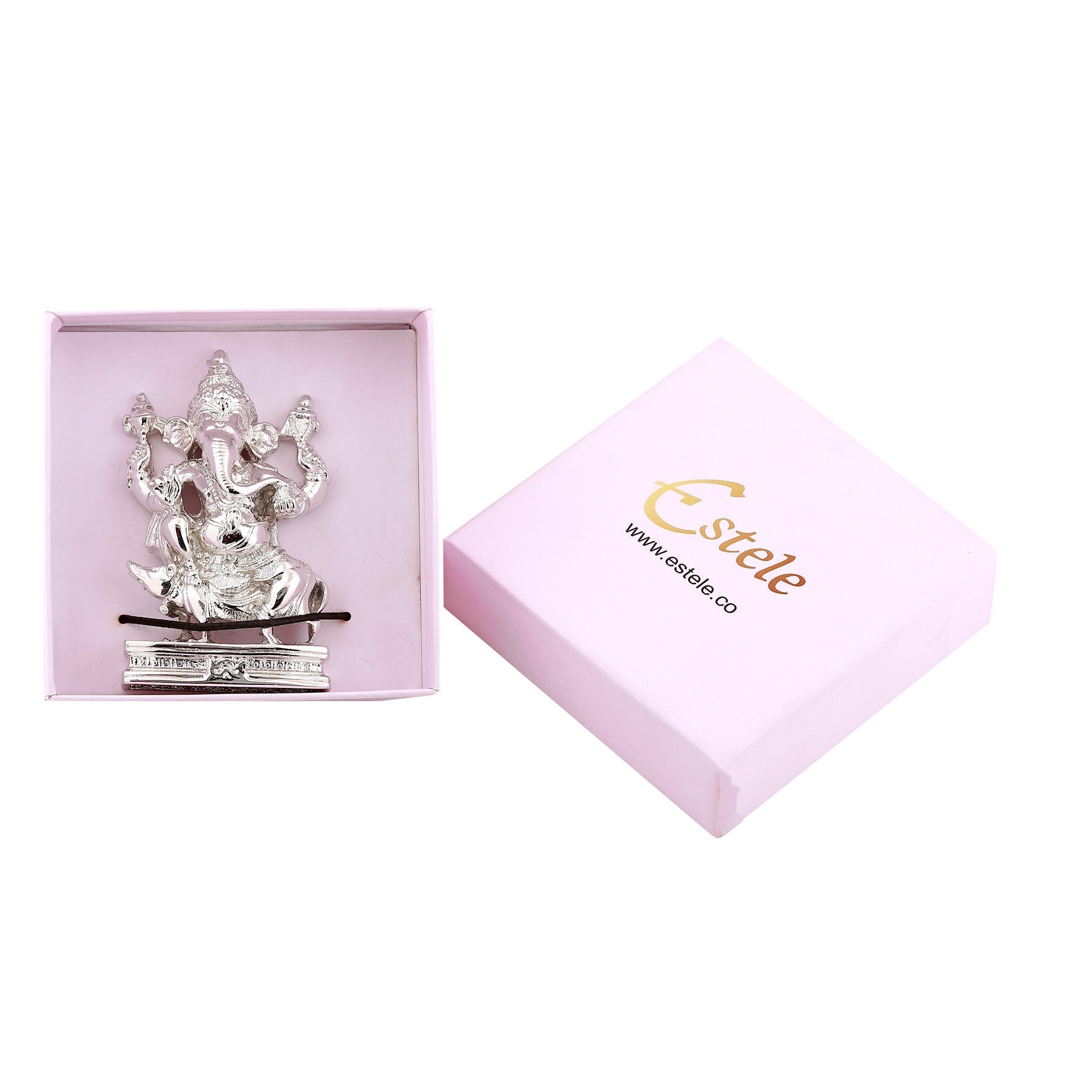 Estele Rhodium Plated Spiritual Lord Mooshak Ganesha Idol for Gifts & HouseWarming/Home/Office Decors - Swadesiicart
