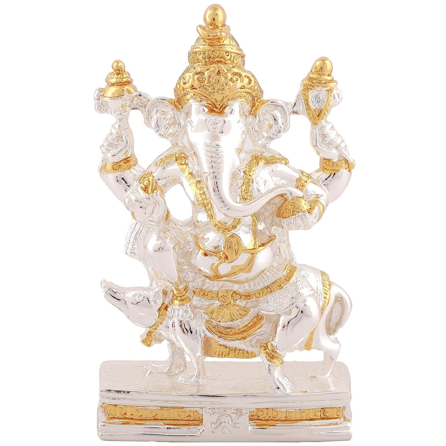 Estele Gold-Polished Spiritual Mooshak Lord Ganesha Idol for Gifts & HouseWarming/Home/Office Decors - Swadesiicart