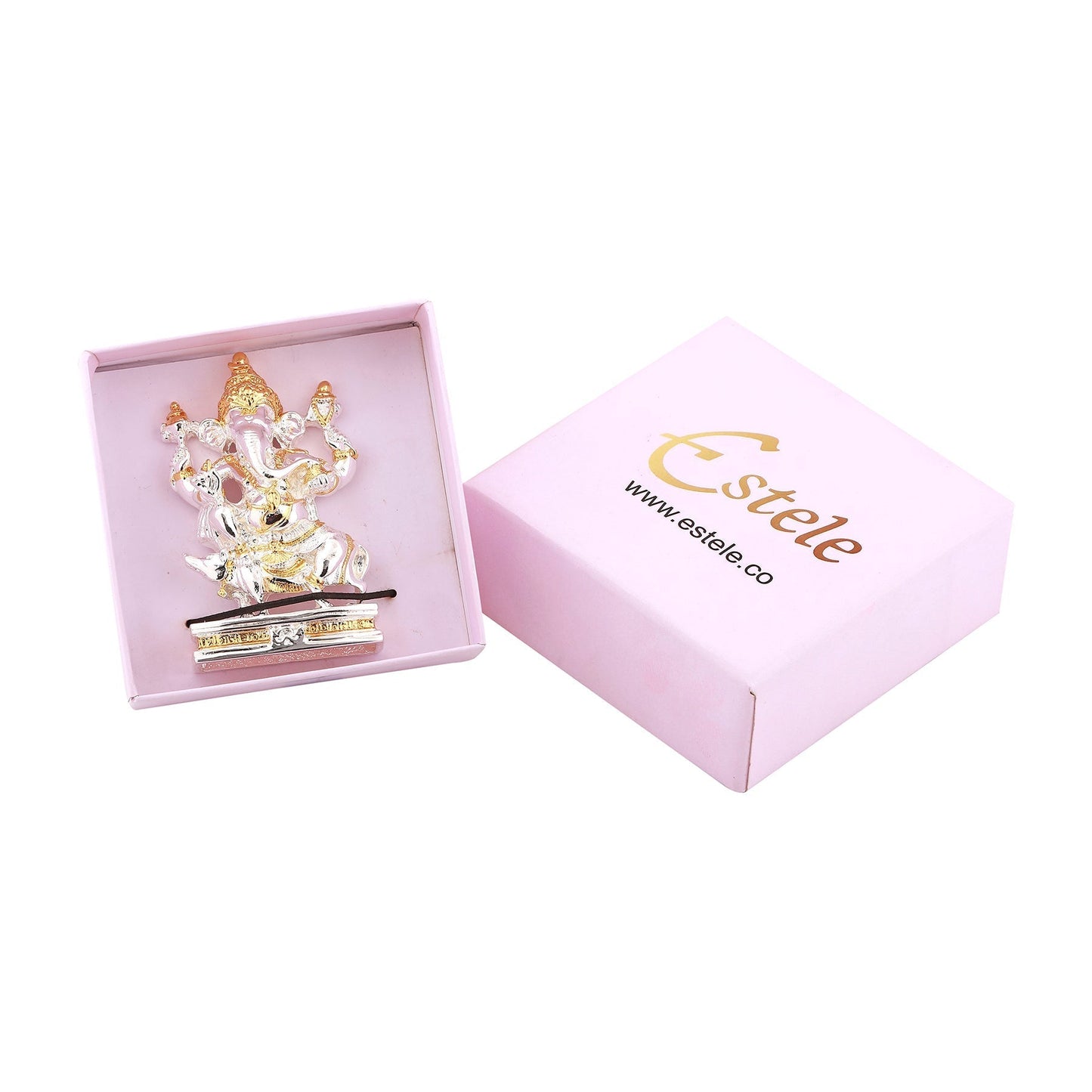 Estele Gold-Polished Spiritual Mooshak Lord Ganesha Idol for Gifts & HouseWarming/Home/Office Decors - Swadesiicart