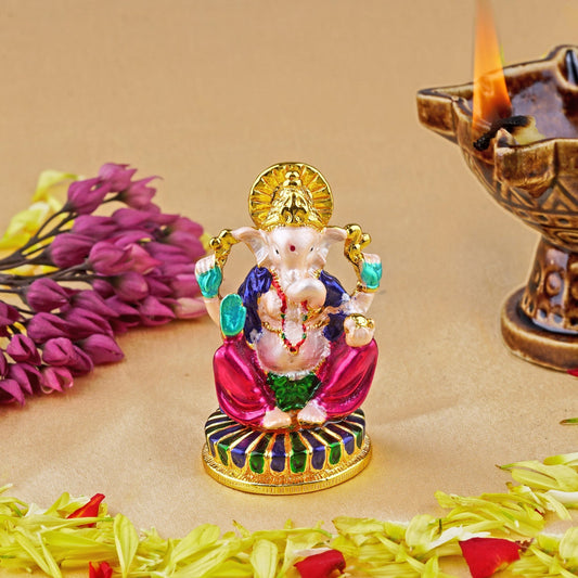 Estele Gold-Polished Spiritual Lord Ganesh Idol with Multicolor Enamel for Gifts & House Warming/Home/Office Decors. - Swadesiicart