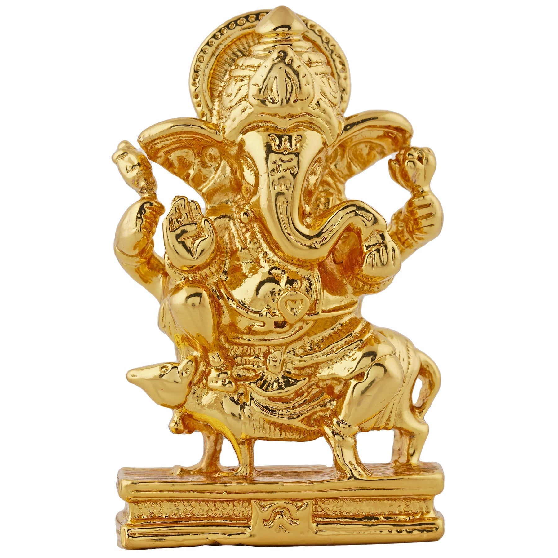 Estele Gold-Polished Spiritual Lord Mooshak Ganesha Idol for Gifts & HouseWarming/Home/Office Decors - Swadesiicart