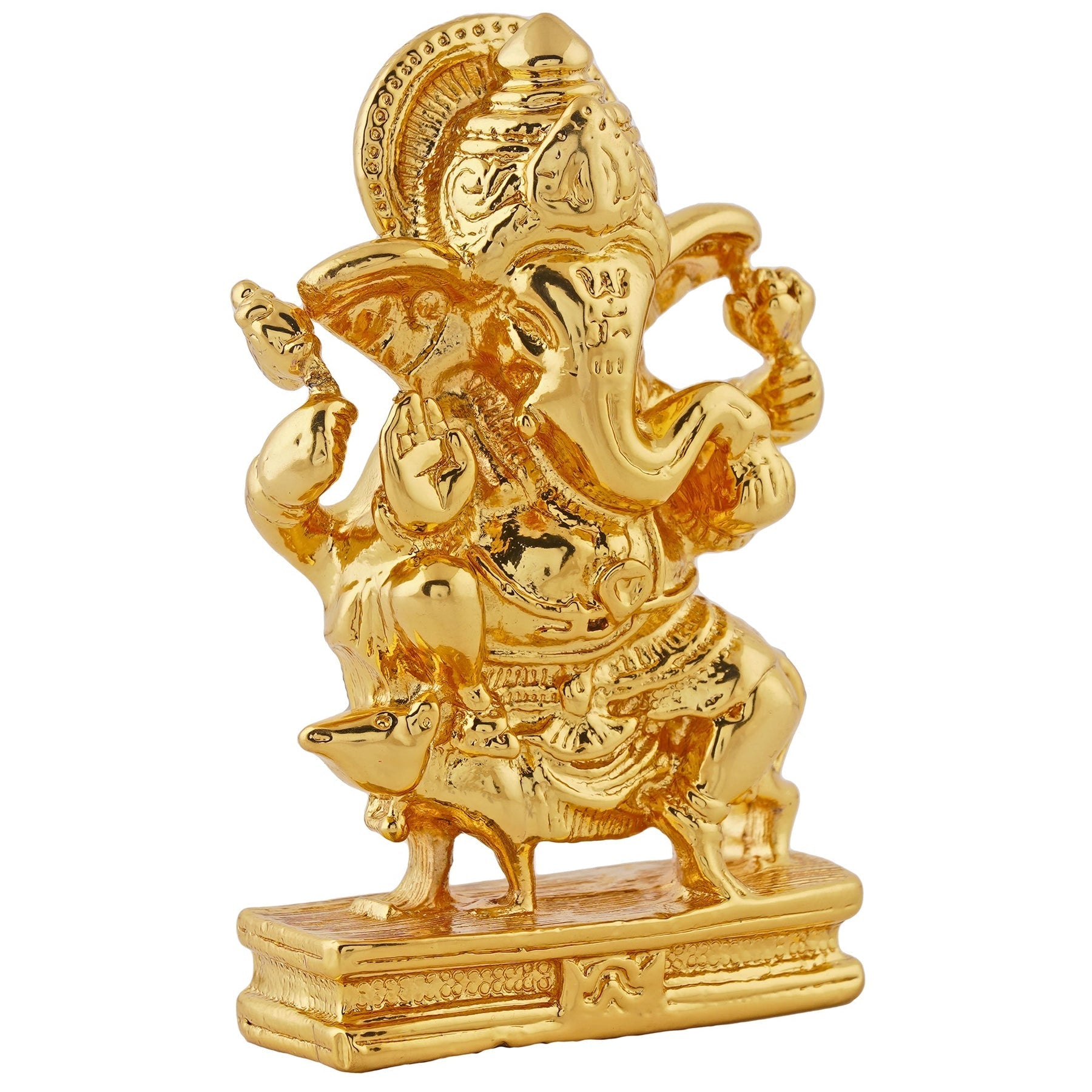 Estele Gold-Polished Spiritual Lord Mooshak Ganesha Idol for Gifts & HouseWarming/Home/Office Decors - Swadesiicart