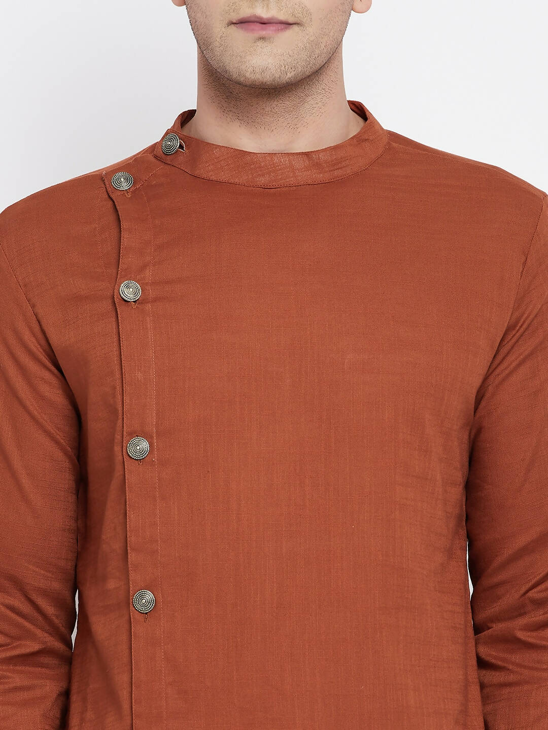 Even Apparels Brown Pure Cotton Men's Sherwani Kurta With Asymetrical Cut | Swadesiicart