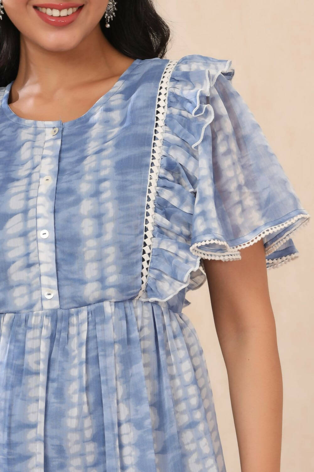 Juniper Womens Powderblue Chiffon Printed Tiered Dress | Swadesiicart