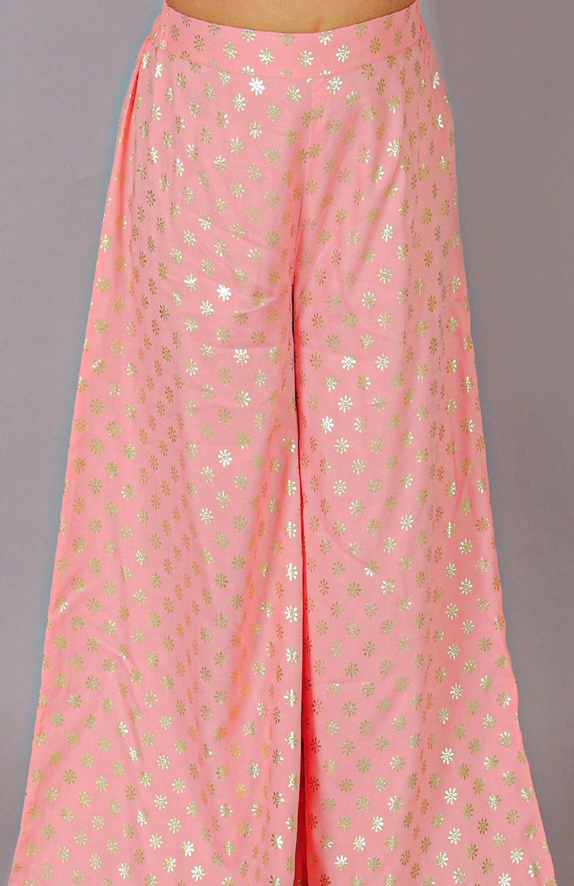 Lil Drama Fusion Fair Girls Peach Crop Top With Palazzo Co-Ordinate Set - Swadesiicart