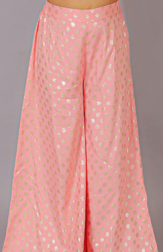 Lil Drama Fusion Fair Girls Peach Crop Top With Palazzo Co-Ordinate Set - Swadesiicart