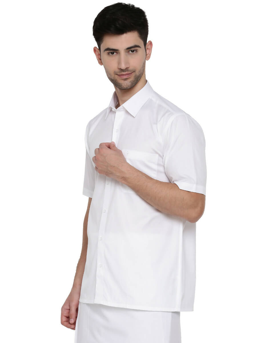 Ramraj Cotton Mens Half Sleeve Formal 100 % Cotton White Shirt | Swadesiicart