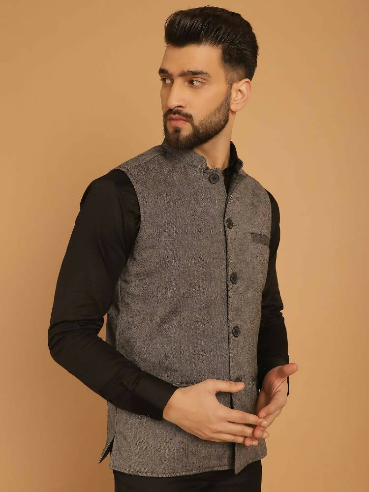 Even Apparels Pure Wool Nehru Jacket - Grey | Swadesiicart