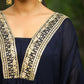 Janasya Navy Blue Silk Blend Yoke Embroidery Co-Ords - Swadesiicart