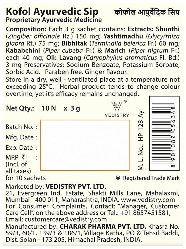 Charak Pharma Kofol Ayurvedic Sip Instant Kadha Sachet - Swadesiicart