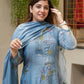 The52 Blue Women's Beautiful Cotton Fabric Thread Work Straight Kurta, Pant and Dupatta Set - Swadesiicart