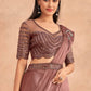 Dark Mauve Satin Embroidered Ready To Wear Saree With Unstitched Blouse Piece - Nandika | Swadesiicart