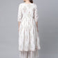Ahalyaa Women's Off White Pure Cotton Printed Kurta Palazzo Set | Swadesiicart