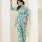 Kaajh Women's Turqouise Gold Print Cotton Co-ord Set - Swadesiicart
