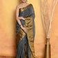 Very Much Indian Handloom Pure Cotton Linen Saree With Golden Border - Grey Gold | Swadesiicart