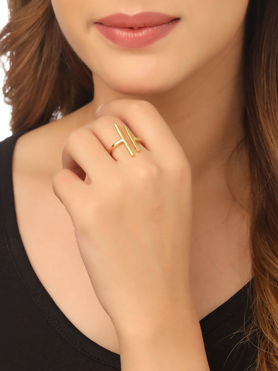 NVR Women's Western Gold-Polished Ajustable Finger Ring | Swadesiicart